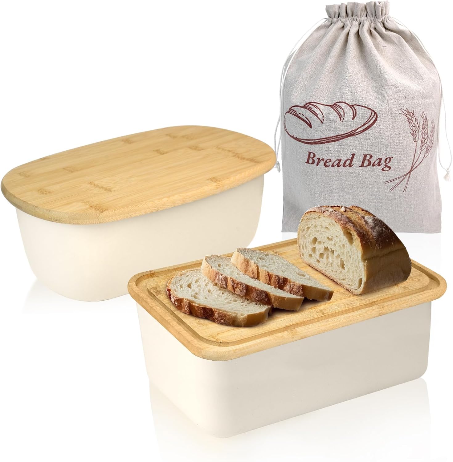 2 PCS Kitchen Bread Boxes, Breads Box With Cutting Board, Breads Boxes for Kitchen Countertop, Reversible Cutting Board Bin, Homemade Bread Box Storage Container Storage (15x8.5x5 in and 14x8x5 in)
