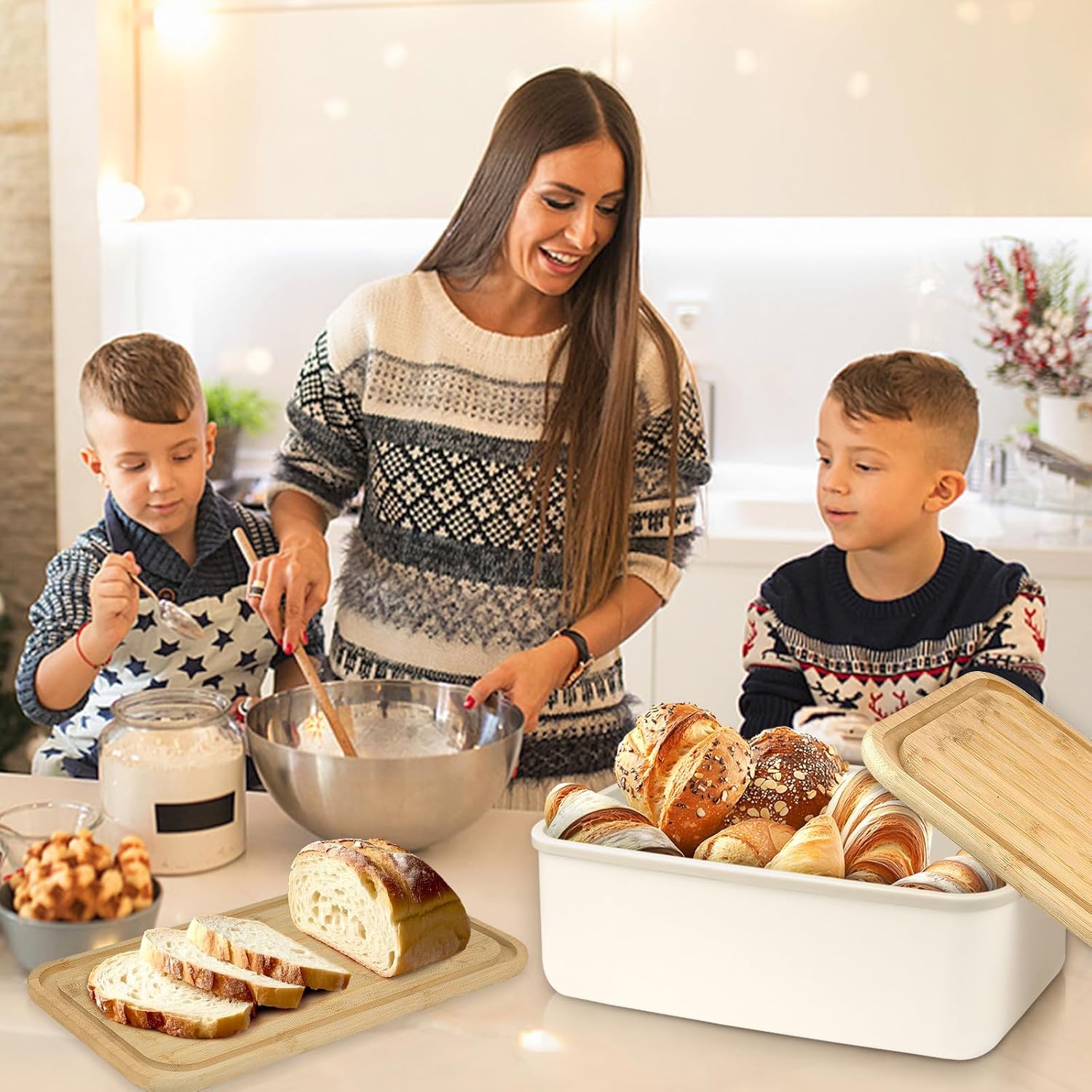 2 PCS Kitchen Bread Boxes, Breads Box With Cutting Board, Breads Boxes for Kitchen Countertop, Reversible Cutting Board Bin, Homemade Bread Box Storage Container Storage (15x8.5x5 in and 14x8x5 in) - Image 7
