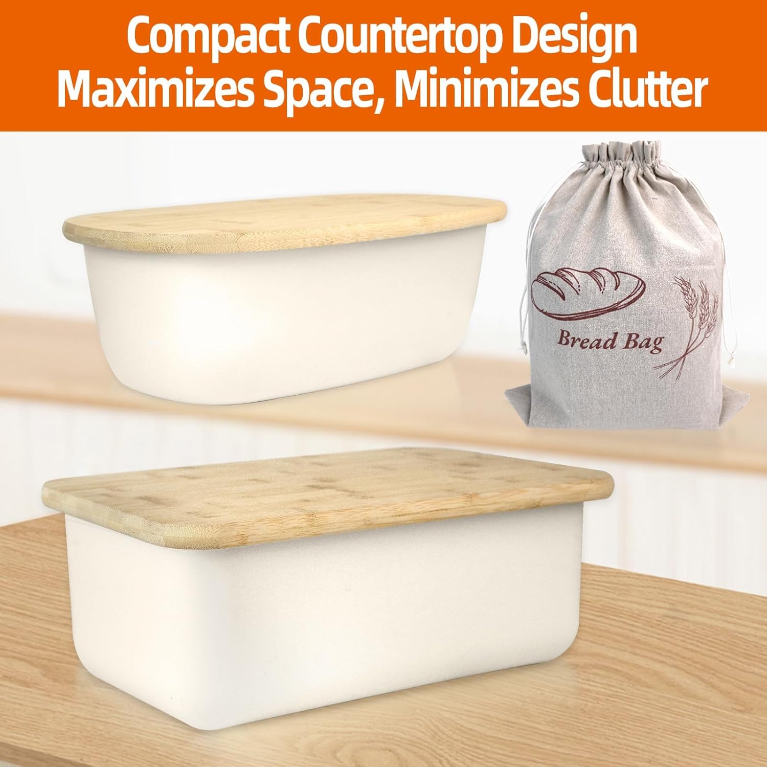 2 PCS Kitchen Bread Boxes, Breads Box With Cutting Board, Breads Boxes for Kitchen Countertop, Reversible Cutting Board Bin, Homemade Bread Box Storage Container Storage (15x8.5x5 in and 14x8x5 in) - Image 8