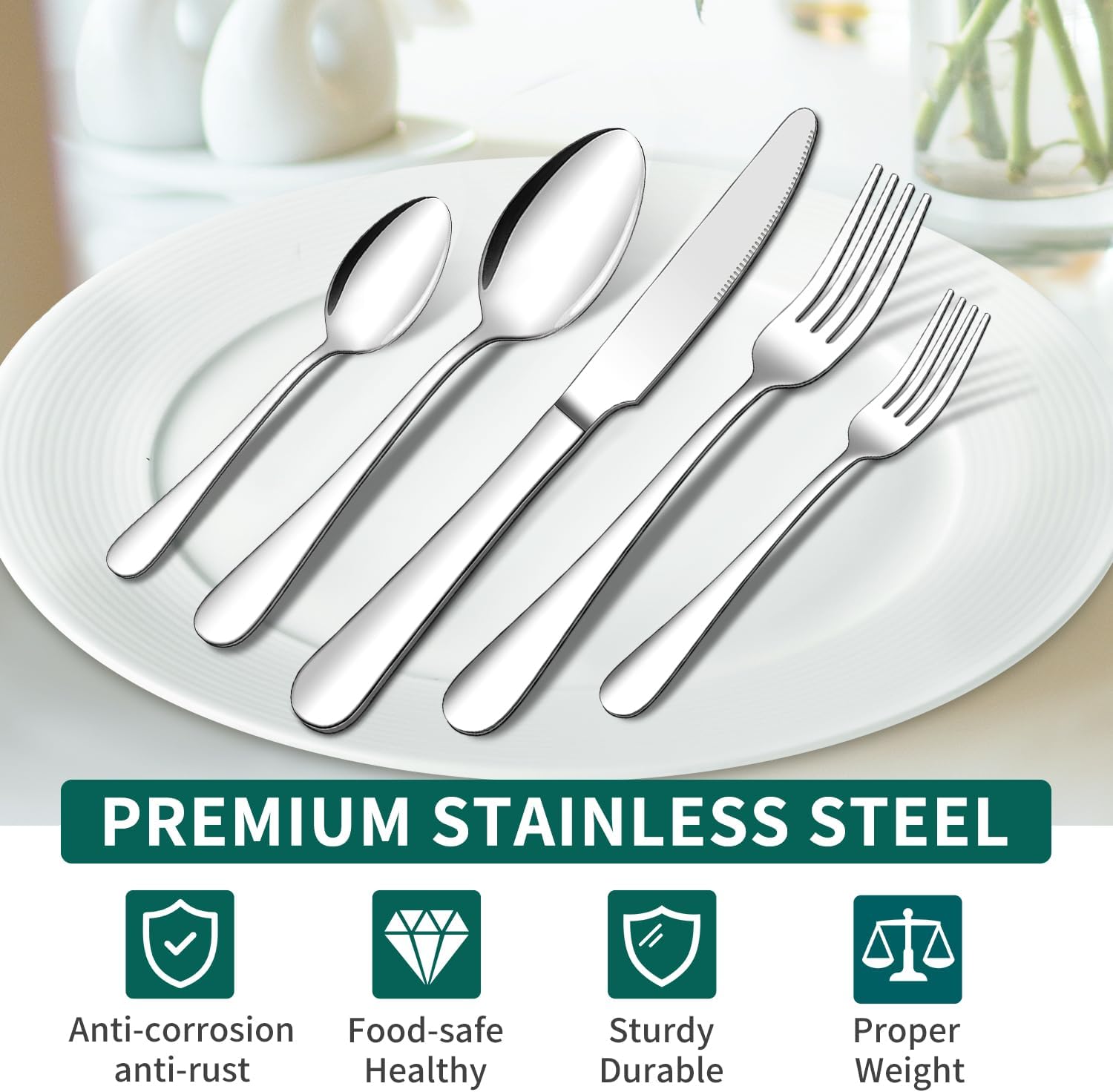20 Piece Silverware Set, ENLOY Stainless Steel Flatware Cutlery Set, Kitchen Utensil Set Service for 4, Include Knife Fork Spoon, Mirror Polished, Dishwasher Safe - Image 3