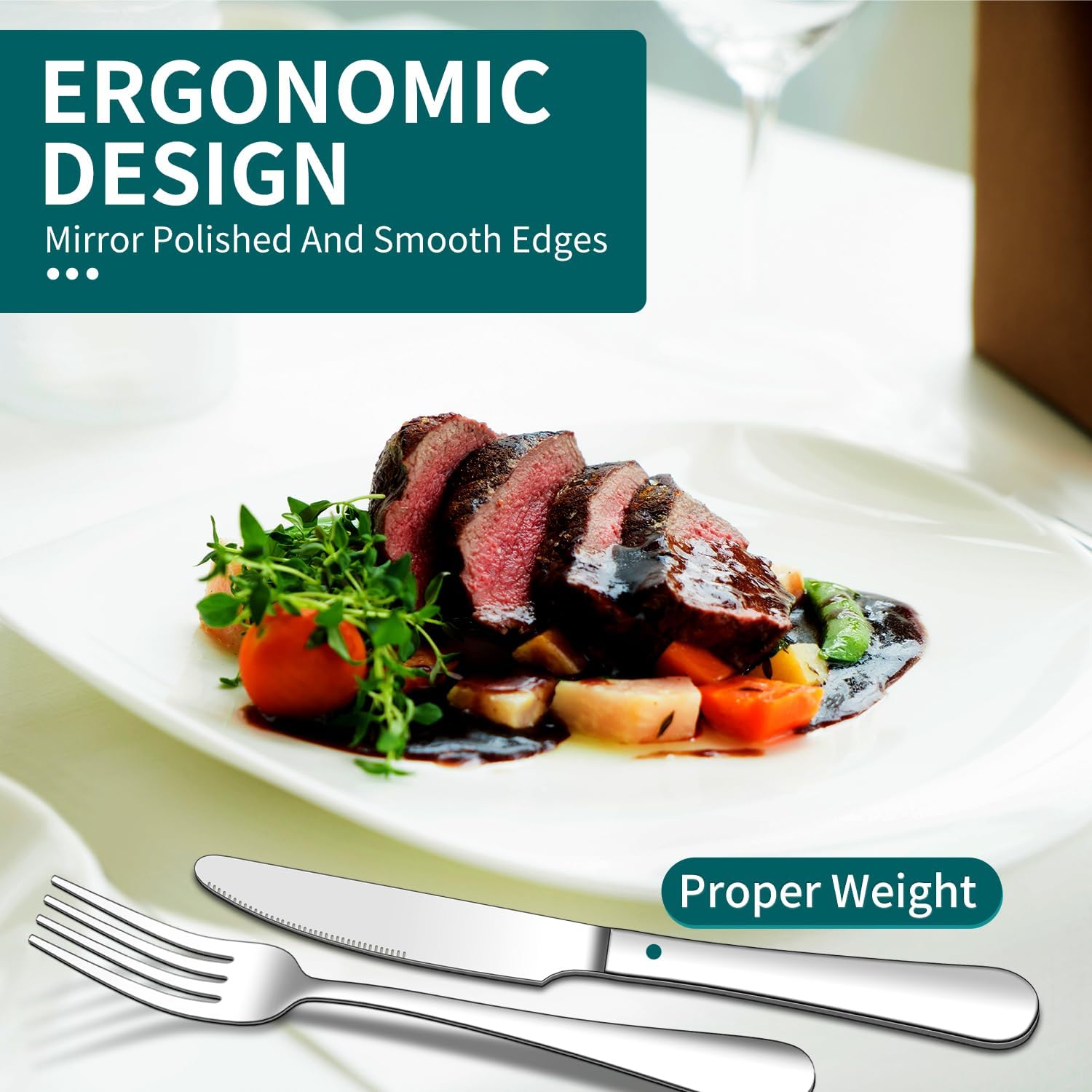 20 Piece Silverware Set, ENLOY Stainless Steel Flatware Cutlery Set, Kitchen Utensil Set Service for 4, Include Knife Fork Spoon, Mirror Polished, Dishwasher Safe - Image 4