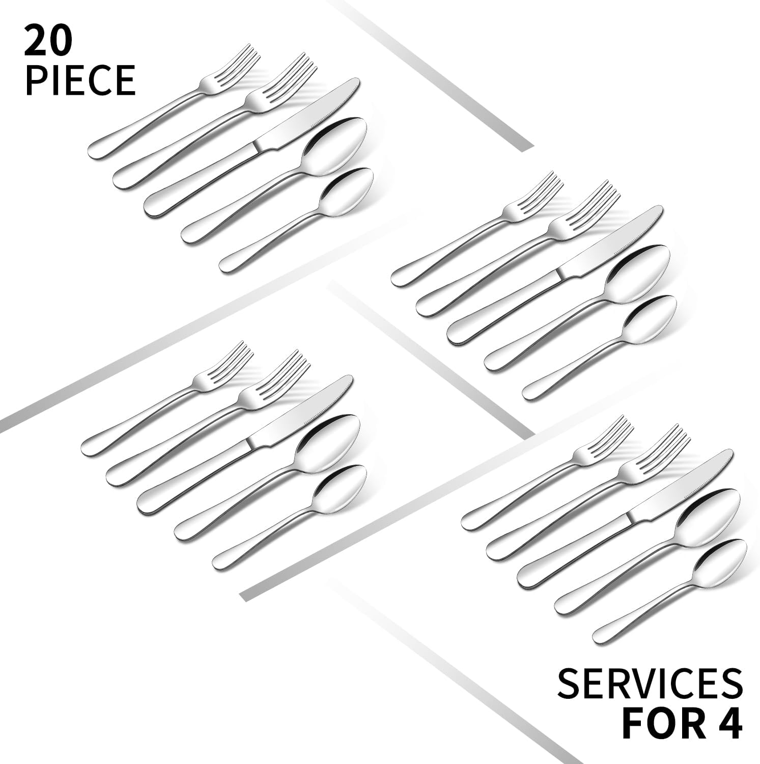 20 Piece Silverware Set, ENLOY Stainless Steel Flatware Cutlery Set, Kitchen Utensil Set Service for 4, Include Knife Fork Spoon, Mirror Polished, Dishwasher Safe - Image 7
