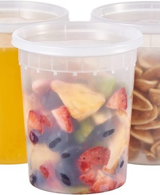32oz Plastic Deli Containers, 24 Sets - Leakproof, Stackable, BPA Free, Microwavable, Freezer Safe