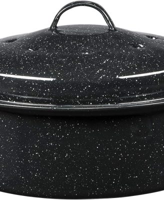 Granite Ware 8.7-Inch Covered Round Roaster, 3 Lb Capacity - Enamel Steel Cookware, Dishwasher Safe & PFOA-Free, Even Heat Distribution for Roasting Poultry, Meat, or Vegetables (Speckled Black)